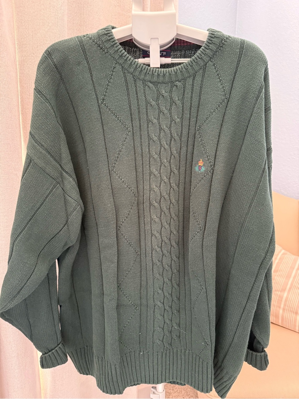 GANT Men’s 100% Cotton Dark Green Cable Knit Crewneck Sweater Old Money 3XL
